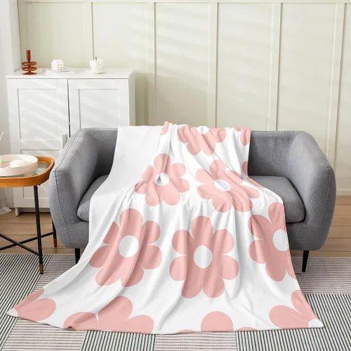 Manta de franela de forro polar rosa femenina, manta de cama para todas las estaciones de los años 70 para cama, sofá, sofá, bonita manta de felpa