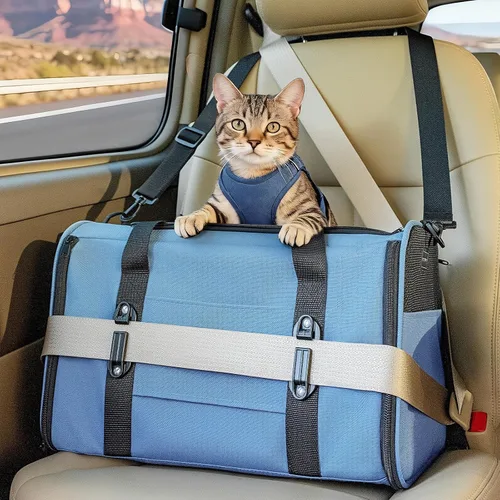 Miniatura 18 de PETSFIT Transportador de gatos de lados suaves con hebillas de seguridad patentadas, cremalleras bloqueables y correa de seguridad, transportador
