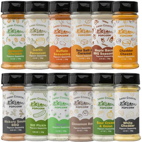 Miniatura 11 de Amish Country Popcorn Paquete variado de condimentos Queso cheddar – 5.1 oz y queso cheddar blanco – Condimento de palomitas de maíz de 3.8 onzas