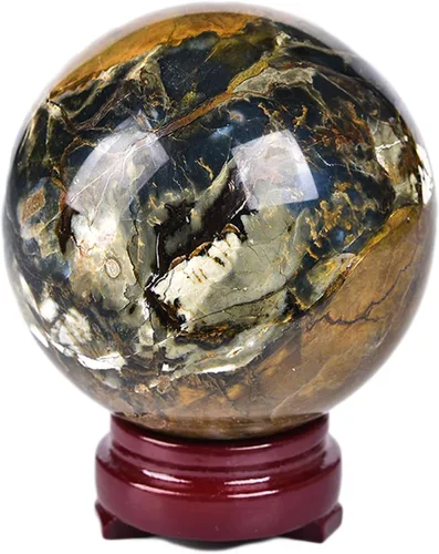 Miniatura 151 de JIC Gem Esfera de cristal de cuarzo Pietersite, bola de cristal decorativa azules y marrones dorados para meditación, decoraciones de mesa