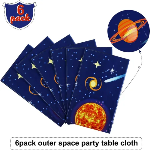 Miniatura 3 de Sumind 6 manteles espaciales de plástico para decoración exterior del sistema solar, diseño de planeta para niños, temática espacial, decoración