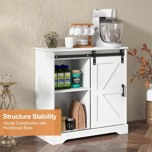 Miniatura 4 de Panana - Gabinete de almacenamiento para buffet con puerta corrediza de granero, aparador de estilo granja para café-bar, cocina (Blanco)