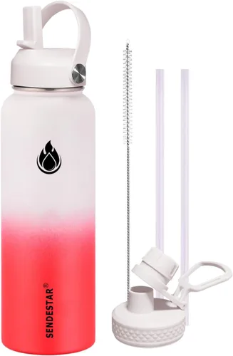 Miniatura 66 de SENDESTAR Botella de agua aislada de 24 onzas, boca ancha, botella de agua de 24 onzas con tapa con popote, tapa de boquilla, acero inoxidable