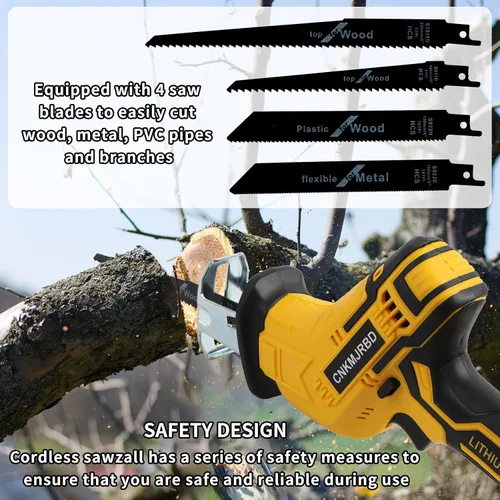 Miniatura 5 de Sierra de vaivén inalámbrica Compatible con batería Dewalt 20V Max (SIN batería), sierra recíproca potente, velocidad variable 0-3000 SPM, cambio