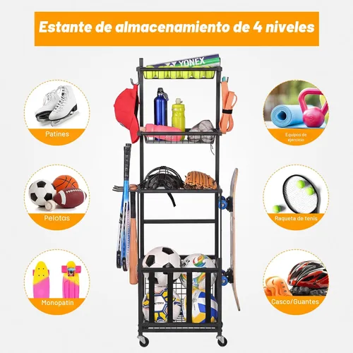 Miniatura 5 de PLKOW Organizador de almacenamiento para equipos deportivos de garaje, estante deportivo para interior/exterior para garaje, organizador