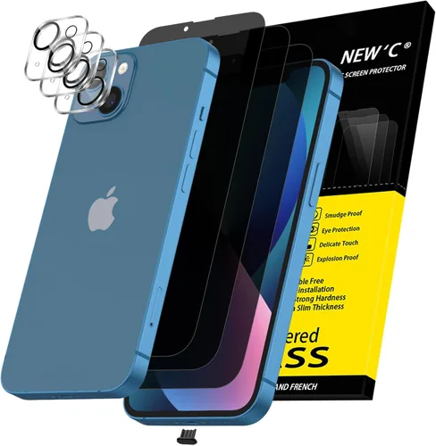 NEW'C 3x Protector de privacidad para pantalla de iPhone 13 (15,49 cm) + 3x Protector de lente de cámara, protección del sensor, película de vidrio