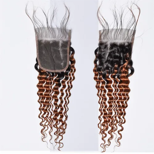 Miniatura 2 de Cabello humano virgen brasileño degradado 30 con cierre de encaje 4x4, 100% cabello virgen humano sin procesar, línea capilar prearrancada, cierre