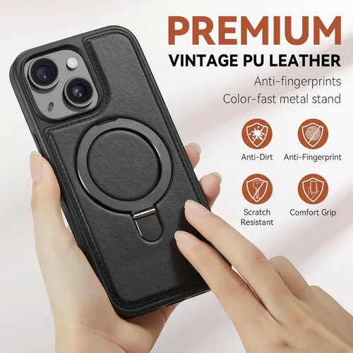 Miniatura 7 de Funda para iPhone 13 con soporte compatible con Magsafe, color negro Magnetic Kickstand, with Tempered Glass Screen Protector, Durable PU Leather
