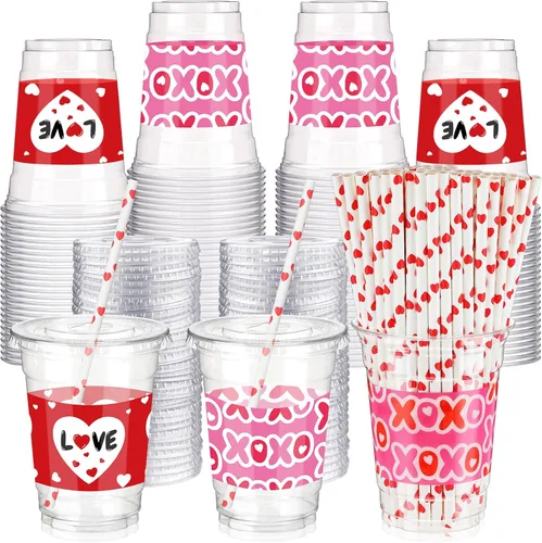 Miniatura 11 de Yaomiao 300 Piezas Vasos de Plástico de Baloncesto de 12 oz con Tapas y Pajitas Vasos Transparentes Desechables de Plástico Feliz Fiesta Temática