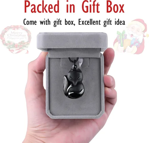 Miniatura 3 de COMPONALL Fox Obsidian Necklace for Women, Fox Jewelry for Girls Gemstone Necklaces Pendant for Women Healing Crystal Necklace Protection Amulet