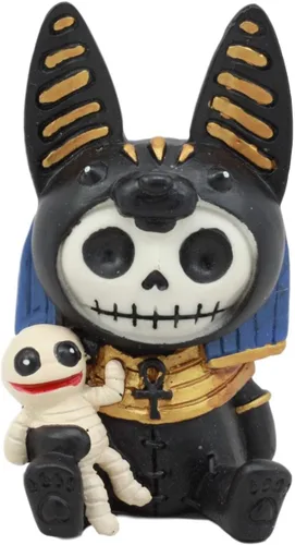 Ebros Furrybones - Figura egipcia de Dios del Más Allá de Anubis, pequeña de 3.25 pulgadas, huesos peludos, esqueleto, monstruo, decoración