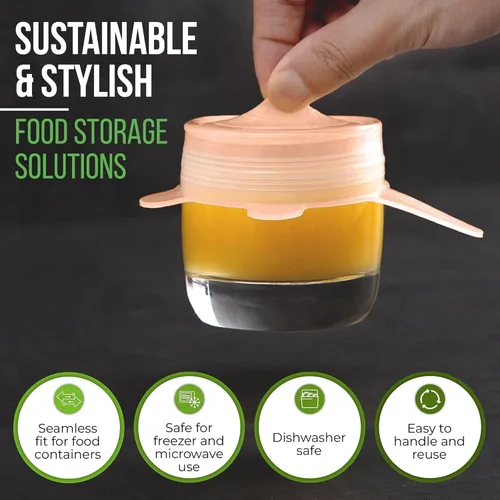 Miniatura 7 de Tapas elásticas de silicona reutilizables para almacenamiento de alimentos en el refrigerador, fundas elásticas resistentes al calor, tazas, latas