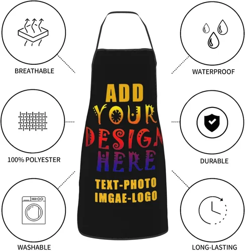 Miniatura 6 de Delantal de bolsillo personalizado personalizado para mujeres y hombres, delantales de cocina para cocinero, nombre personalizado, texto, logotipo