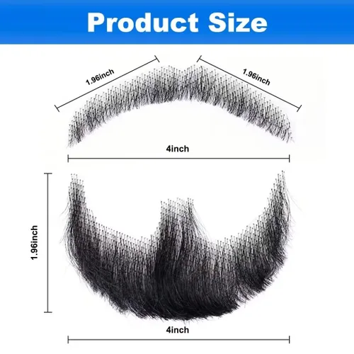 Miniatura 6 de Barba falsa de cabello 100 % humano, barba facial negra, cabello humano realista, cabello facial atado a mano, encaje invisible, bigote falso