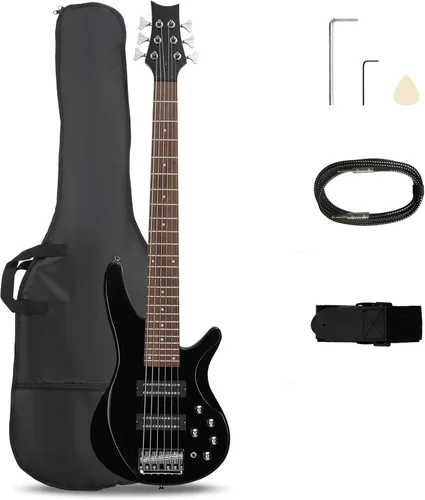 Miniatura 9 de Ktaxon Guitarra eléctrica de bajo de 6 cuerdas con cuello de arce secado al aire naturalmente, diapasón de palisandro y cuerpo de tilo