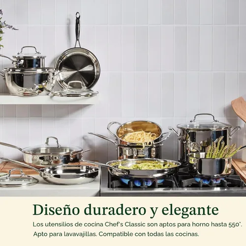 Miniatura 4 de Cuisinart 722-20 Colección de utensilios de cocina clásicos de acero inoxidable de 8 pulgadas, sartén abierta de 8 pulgadas Acero inoxidable clásico