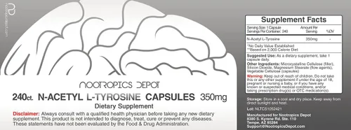 Miniatura 2 de Nootropics Depot Cápsulas de N-acetil L-tirosina 350 mg 240 unidades NALT Suplemento de aminoácidos Suplemento natural Apoya la memoria