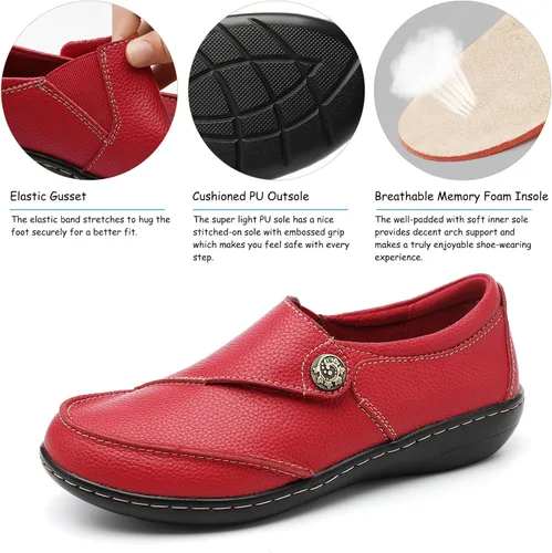Miniatura 4 de TERRIKAT Mocasines clásicos casuales de cuero para mujer, con puntera tipo mocasín, cómodos para caminar, zapatos de trabajo ligeros