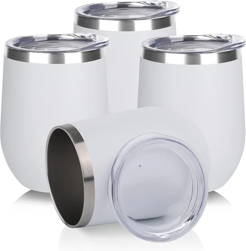 Miniatura 30 de DOMICARE - Juego de 8 vasos de vino de 12 onzas con tapa, hechos de acero inoxidable con aislamiento al vacío de doble pared, color celeste Azul