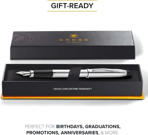 Miniatura 5 de Cross Century II - Estilógrafo recargable presentado en una caja de regalo de lujo - Punta media, tinta negra, cromo brillante (Lustrous Chrome)