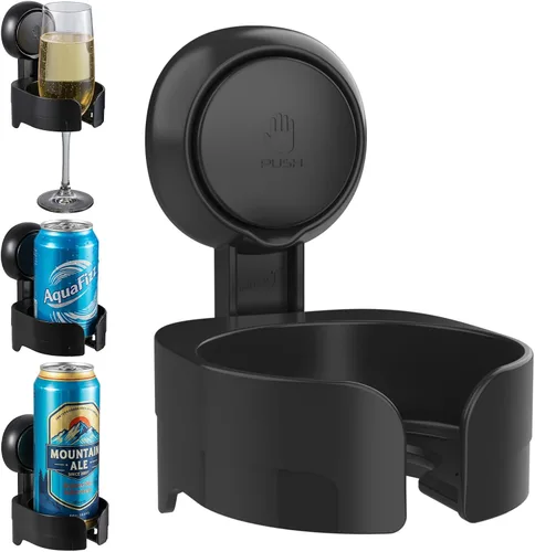 TAILI Soporte de copa de vino con ventosa para ducha, soporte de taza de baño extraíble montado en la pared para cerveza, vino, bebidas, disfrutar