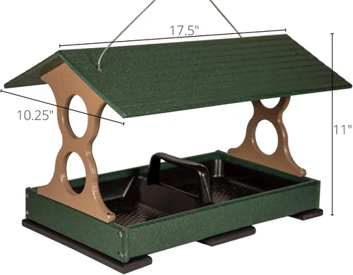 Miniatura 2 de JCs Wildlife Comedero Grande para Pájaros Verde y Marrón de Paso Libre con Bandeja Extraíble para Semillas con Orificios de Drenaje - Capacidad