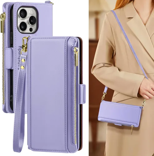 Miniatura 16 de Antsturdy Compatible con iPhone 15 Pro Max Funda Cartera para Mujeres【Bloqueo RFID】Funda de Teléfono Cruzada de Cuero PU con Cremallera y Correa