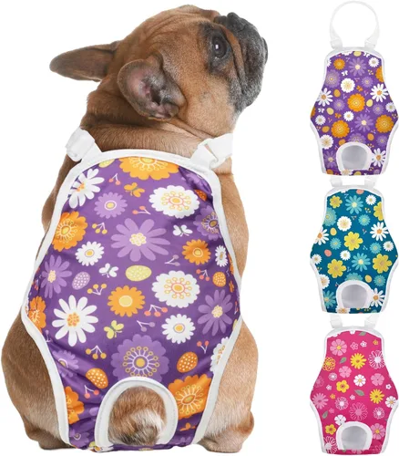 Miniatura 10 de Jollywoods Paquete de 3 pañales lavables para perras, bragas sanitarias con tirantes ajustables, pañales fijos reutilizables para perras