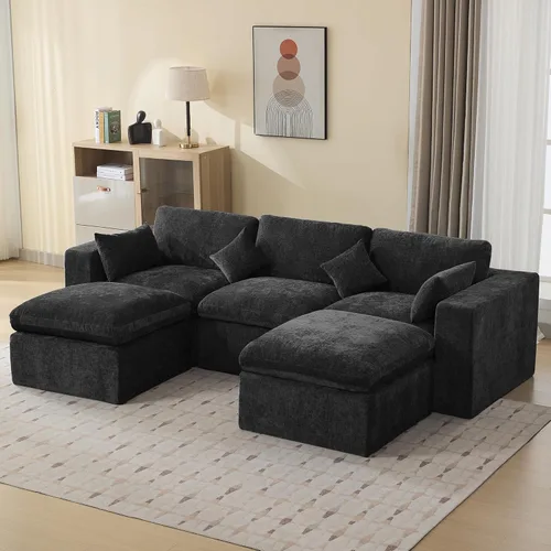 Miniatura 63 de Sofá modular sin hueso de 115 pulgadas, sofá modular modular con otomana, tapizado de gran tamaño, convertible, cómodo sofá de felpilla de 4 plazas