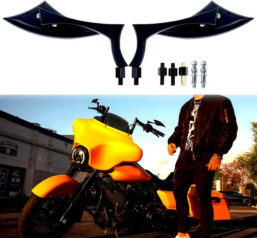 Miniatura 3 de 8 mm 10 mm Espejos retrovisores laterales negros para motocicletas Blade Compatibles con Harley Sportster Custom Iron 883 Road King Street Softail