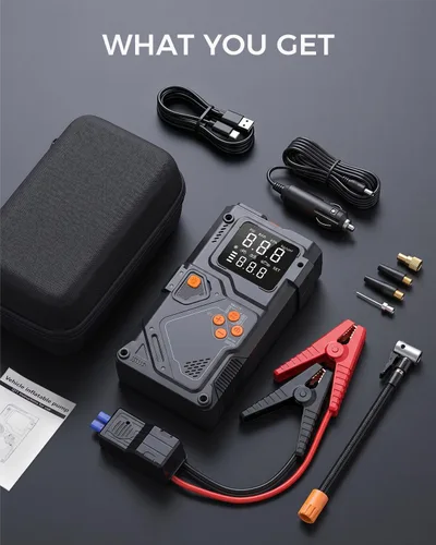 Miniatura 8 de Arrancador de salto con compresor de aire, batería portátil de 12 V con inflador de neumáticos de 150 PSI, banco de energía de emergencia