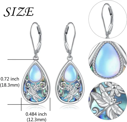 Miniatura 122 de Aretes colgantes de filigrana de plata de ley 925, margarita, loto, flor de rosa, piedra lunar, lágrima para mujer, nudo celta infinito, margarita