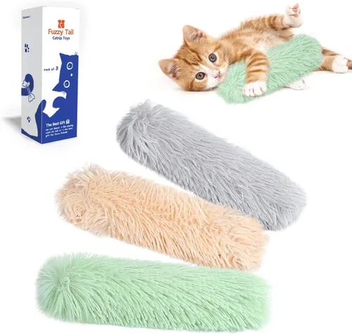 Potaroma Almohadas de juguetes para gatos, paquete de 3, sonido arrugado suave y duradero con hierba gatera en el interior, pateador interactivo