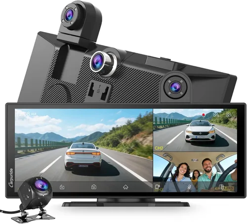 CARPURIDE W125S Carplay inalámbrico HD de 11.26 pulgadas y pantalla automática Android, cámara 4K + 1080P+1080P Dash para automóviles con tarjeta de