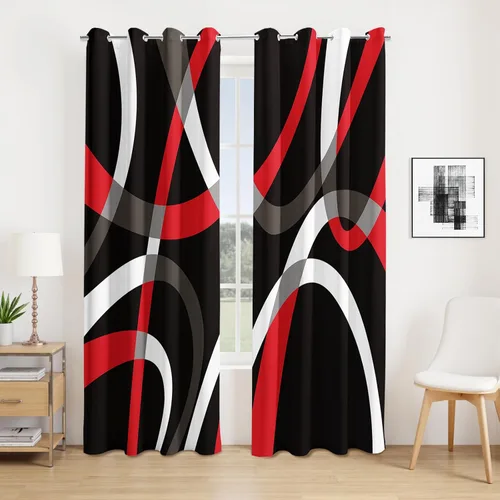Miniatura 14 de weesire Cortinas opacas modernas para dormitorio, sala de estar, 2 paneles, 100% opacas, cortinas con patrón circular blanco y negro, cortinas