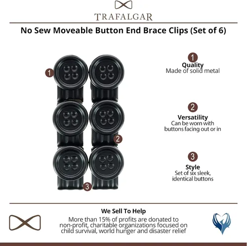Miniatura 4 de Trafalgar Clips de botón movibles sin coser (juego de 6), Negro