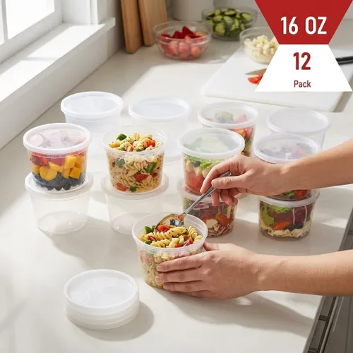 Miniatura 8 de Mr Miracle Contenedores de delicatessen con tapas, paquete de 24 recipientes de plástico transparente herméticos reutilizables para alimentos