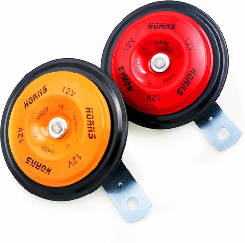 Bocina eléctrica para automóvil, 118 DB, 12 V, súper fuerte, tono alto y tono bajo, kit de bocina doble de metal con soporte, bocina de aire Rojo y