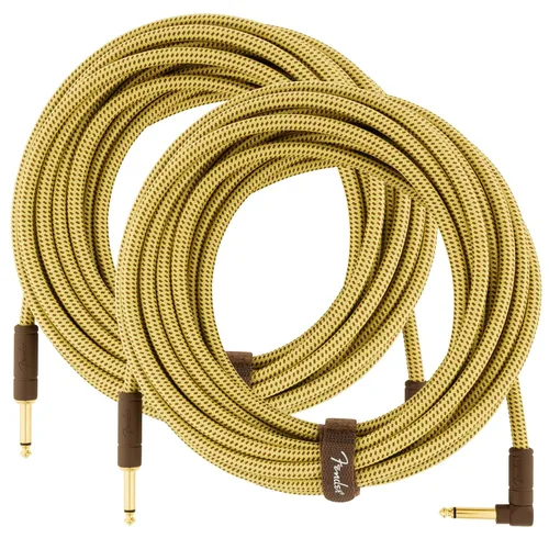 Miniatura 28 de Fender Cable de instrumentos de lujo de 10 pies, ángulo recto, tweed negro, paquete de 2
