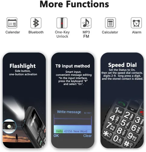 Miniatura 9 de artfone C1+4G Pro Black - Teléfono celular con botones grandes para personas mayores, teléfono básico con botón SOS, estación de carga, 1800 mAh