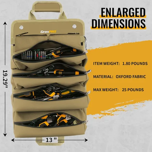 Miniatura 3 de GrenPRO Bolsa de herramientas enrollable, bolsa enrollable de herramientas con bolsas de herramientas desmontables, bolsa de herramientas enrollable