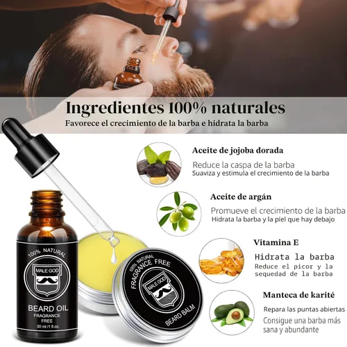 Miniatura 3 de MALE GOD Kit de cuidado y cuidado de barba para hombres, kit de crecimiento de barba con ingredientes naturales, aceite de barba, bálsamo, cepillo