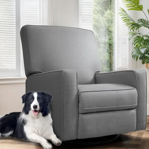 Miniatura 9 de Silla Mecedora Reclinable Manual para Adultos, Planeador de Respaldo Alto con Asiento Profundo, Sillón Tapizado de Tela para Sala de Estar