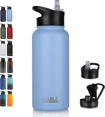 Miniatura 14 de HASLE OUTFITTERS Botella de agua aislada de 22 onzas, botella de agua de acero inoxidable de doble pared, boca ancha con tapa de popote y tapa