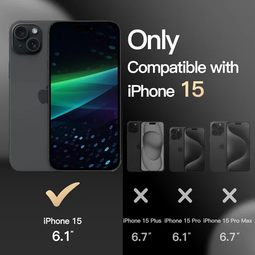 Miniatura 2 de Diverbox Funda para iPhone 15 [a prueba de golpes] [a prueba de caídas] [protector de pantalla de vidrio templado], funda de protección resistente