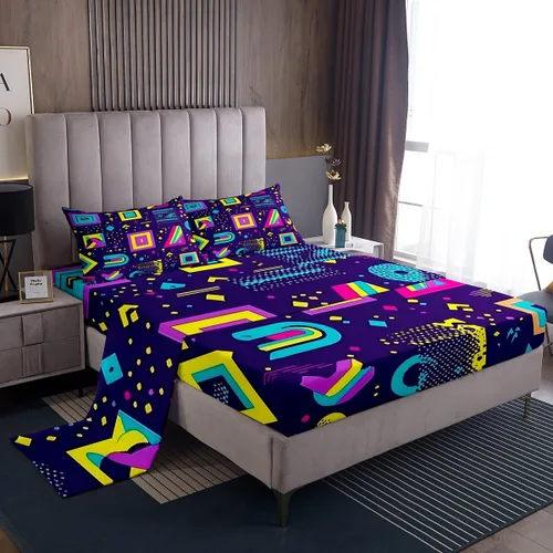Miniatura 26 de Erosebridal Sábana bajera ajustable de los años 80, juego de sábanas geométricas de los años 80 y 90, decoración de Memphis, 80 estilos para Multi 04