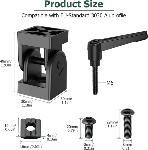 Miniatura 2 de JiGiU Juego de conectores de perfil de aluminio 3030 de 4 piezas – Conector de tuerca de 8 ángulos con abrazadera de palanca – Junta de marco
