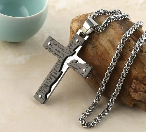 Miniatura 2 de Hzman -Collar con pendiente para rezo de crucifijo de Jesucristo, de acero inoxidable, para hombres