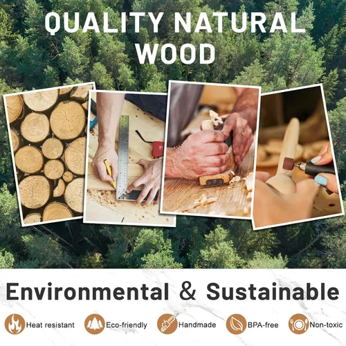 Miniatura 3 de Pleafind Juego de utensilios de madera de teca natural, 9 piezas, cucharas de madera para cocinar, juego de utensilios de cocina de madera