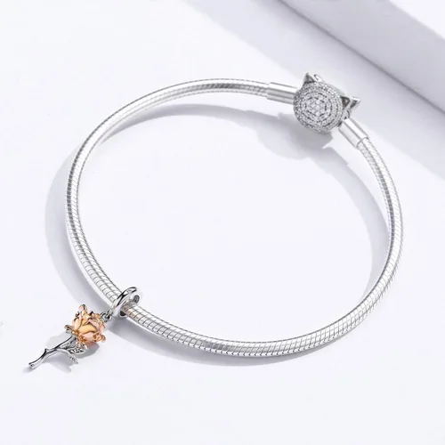 Miniatura 2 de BISAER Dijes de plata de ley 925 para pulseras de gato taza de café rosa cuentas de animales joyería de regalo para mujeres Plata esterlina